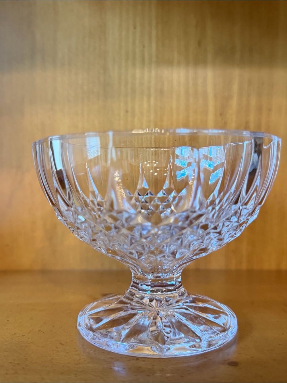 Faceted Crystal Glass Pedestal Dessert Bowl - Clear